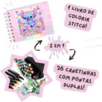 Kit Livro para Colorir Lilo Stitch Rosa com 36 Canetas – Criatividade e Diversão