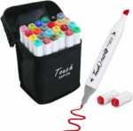 Kit 24 Canetas Coloridas Ponta Dupla com Estojo – Corpo Preto ou Branco | Ideal para Desenho e Escrita