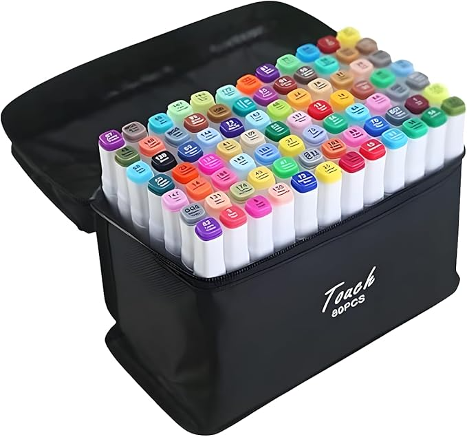 Conjunto de Canetas Coloridas Ponta Dupla 80 Peças com Estojo – Versão Preto ou Branco