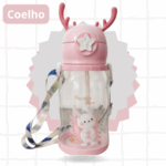Garrafa Infantil Portátil Coelho ou Pónei com Tampa, Canudo e Alça Lateral – Feminino