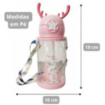Garrafa Infantil Portátil Coelho ou Pónei com Tampa, Canudo e Alça Lateral – Feminino
