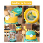 Garrafa Infantil Portátil com Desenho e Alça – Tema Leão ou Dinossauro – Masculino