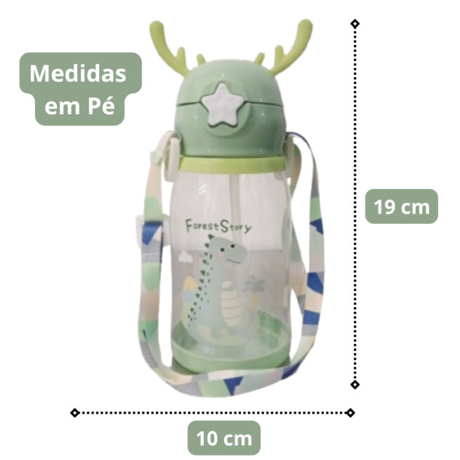 Garrafa Infantil Portátil com Desenho e Alça – Tema Leão ou Dinossauro – Masculino