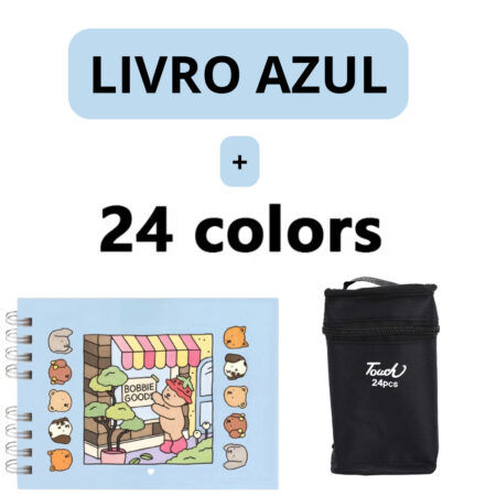Kit Livro Colorir Bobbie Goods Azul com 24 Canetas - Inspire a Imaginação das Crianças