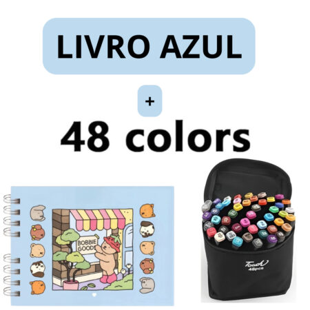 Kit Livro Colorir Bobbie Goods - Azul - 48 Canetas - Estímulo à criatividade