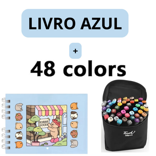 Kit Livro Colorir Bobbie Goods - Azul - 48 Canetas - Estímulo à criatividade