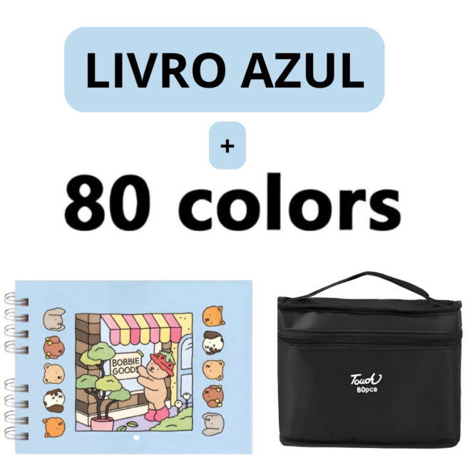 Kit Livro para Colorir Bobbie Goods Azul com 80 Canetas – Diversão para Todas as Idades