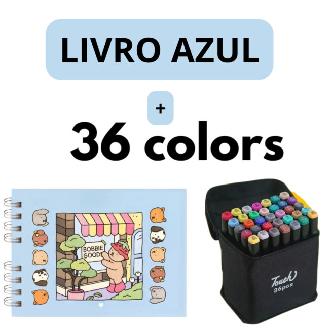 Kit Livro Colorir Bobbie Goods Azul com 36 Canetas Coloridas - Diversão e Criatividade Garantidas