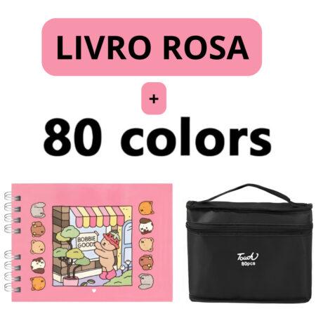 Kit Livro para Colorir Bobbie Goods Rosa com 80 Canetas – Diversão e Criatividade