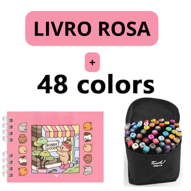 Kit Livro Colorir Bobbie Goods - Rosa - 48 Canetas - Diversão e cor para as crianças