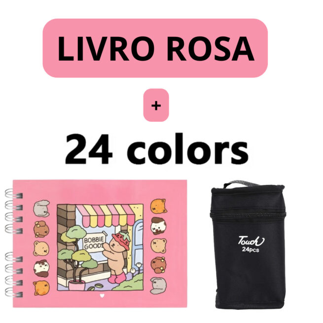 Kit Livro Colorir Bobbie Goods - Rosa - 24 Canetas - Diversão e criatividade