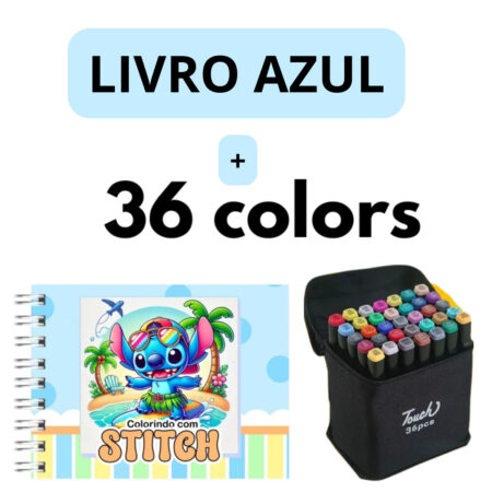 Kit Livro para Colorir Lilo Stitch Azul com 36 Canetas – Estímulo Criativo