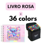 Kit Livro para Colorir Lilo Stitch Rosa com 36 Canetas – Criatividade e Diversão