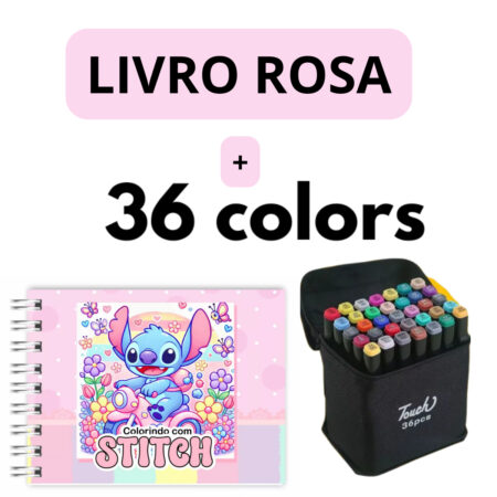 Kit Livro para Colorir Lilo Stitch Rosa com 36 Canetas – Criatividade e Diversão