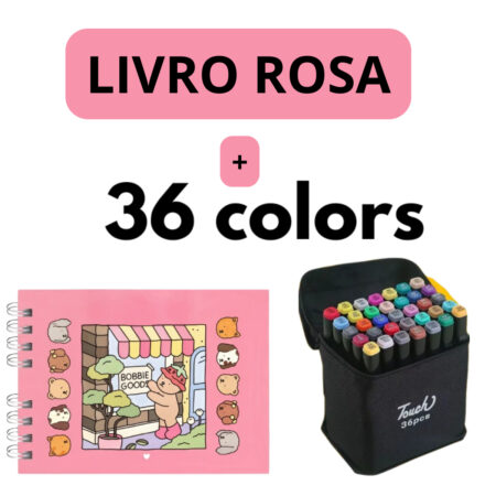 Kit Livro Colorir Bobbie Goods - Rosa - 36 Canetas - Cores vibrantes para crianças