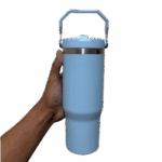 Personalizado Grande - Garrafa Flip Straw Tumbler com Alça Superior e Canudo (900ml) - Azul Claro