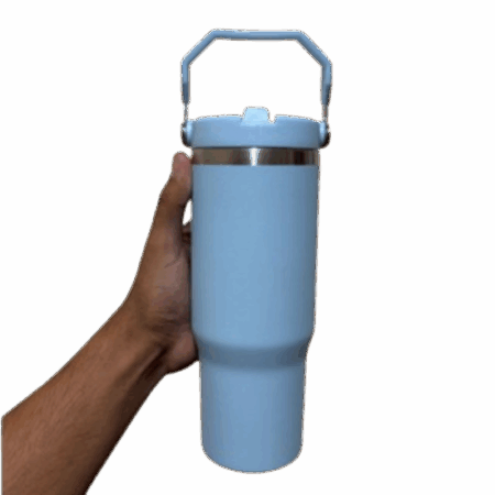 Personalizado Grande - Garrafa Flip Straw Tumbler com Alça Superior e Canudo (900ml) - Azul Claro