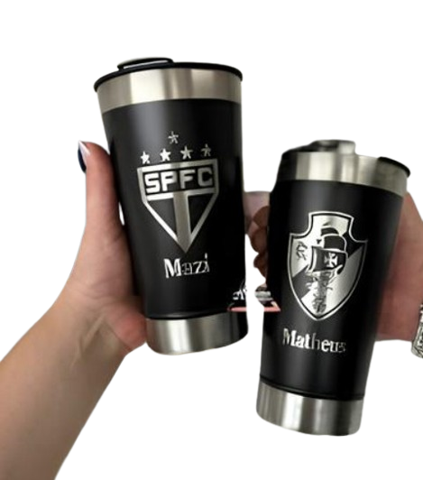Personalizado - Copo Térmico Inox 473 ml com Tampa e Abridor - Preto Sofisticado