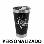 Personalizado - Copo Térmico Inox 473 ml com Tampa e Abridor - Preto Sofisticado
