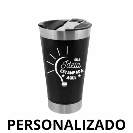 Personalizado - Copo Térmico Inox 473 ml com Tampa e Abridor - Preto Sofisticado