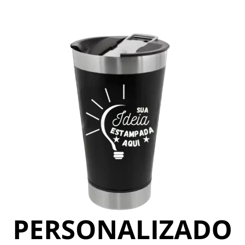 Personalizado - Copo Térmico Inox 473 ml com Tampa e Abridor - Preto Sofisticado