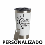 Copo térmico inox com tampa e abridor - 473 ml - personalizado - branco clássico