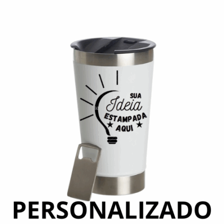 Copo térmico inox com tampa e abridor - 473 ml - personalizado - branco clássico