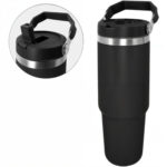 Garrafa Flip Straw Tumbler 900 ml Personalizada – Preto com Alça e Canudo