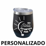Copo Cuia térmico inox com tampa antivazamento - 360 ml - personalizado - preto elegante