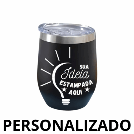 Copo Cuia térmico inox com tampa antivazamento - 360 ml - personalizado - preto elegante