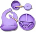 ROXO CLARO - Jogo Introdução Alimentar Bebê Utensílios em Silicone Premium 8 Pçs BBL-54
