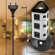 Torre Elétrica de 3 Andares com 12 Entradas Universais + 2 USB + 1 Tipo C – Bivolt – Organização e Conectividade