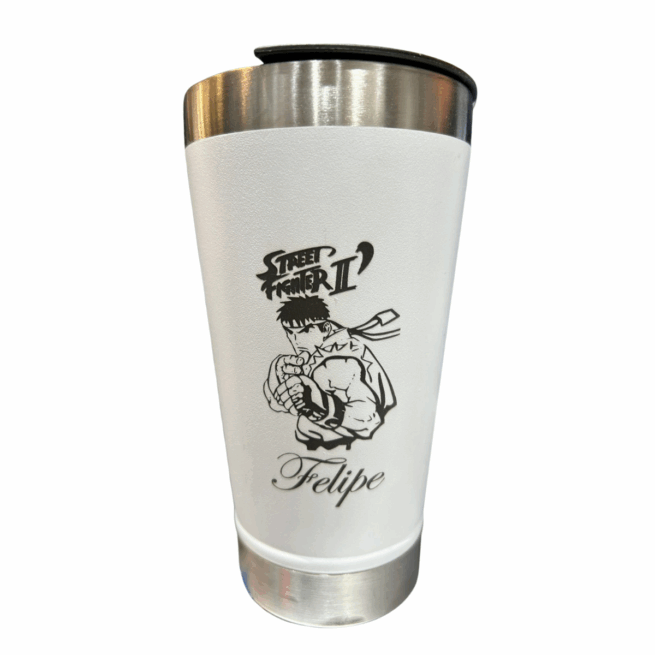 Copo térmico inox com tampa e abridor - 473 ml - personalizado - branco clássico