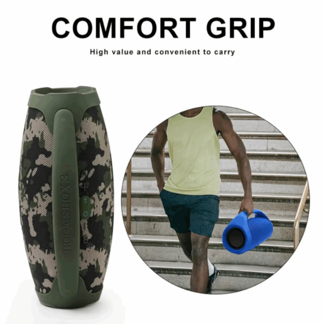 Caixa de Som Bluetooth Boombox 3 Verde Camuflado Bivolt – Som Robusto e Estilo