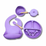 ROXO CLARO - Jogo Introdução Alimentar Bebê Utensílios em Silicone Premium 8 Pçs BBL-54