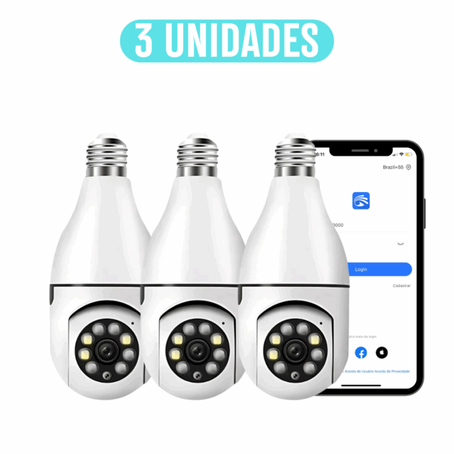 3 UNIDADES de Câmeras Lâmpada de segurança Wi-fi IP sem fio 360