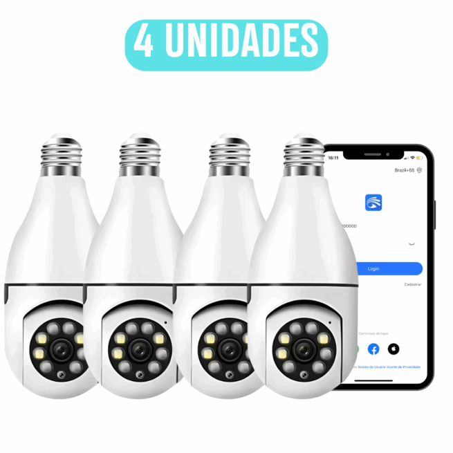 4 UNIDADES de Câmeras Lâmpada de segurança Wi-fi IP sem fio 360
