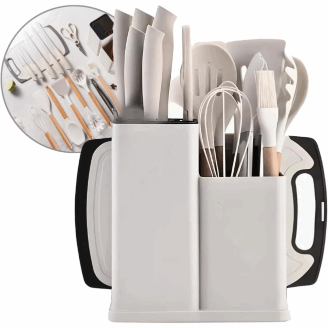 Conjunto de utensílios de cozinha - 19 peças - bege - completo e funcional