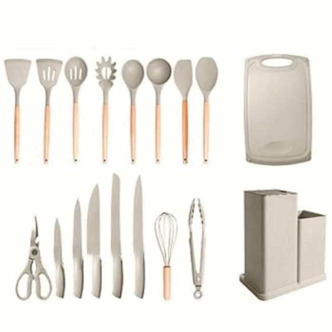 Conjunto de utensílios de cozinha - 19 peças - bege - completo e funcional