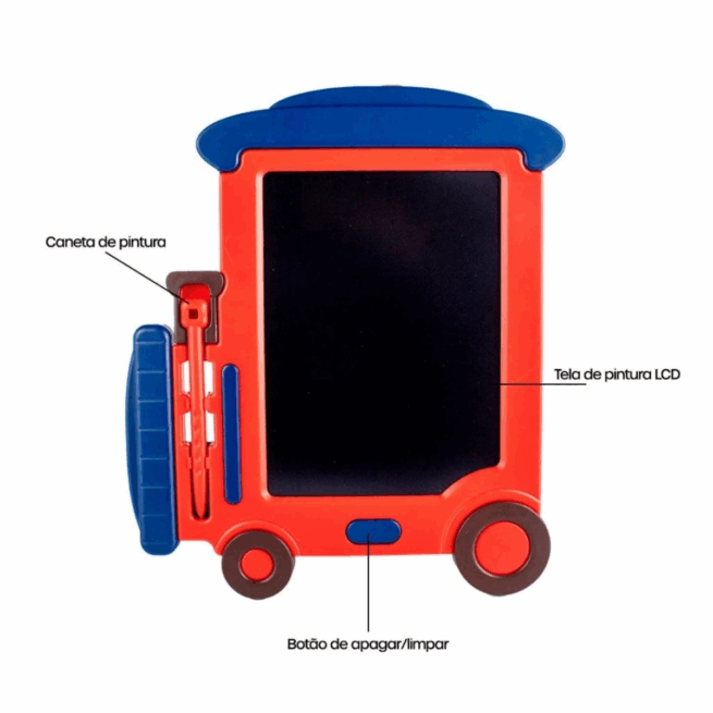 Lousa Mágica LCD Infantil Tablet 9” Trenzinho com Caneta - (Cores Sortidas)