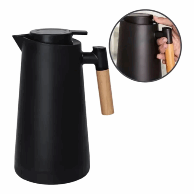 Kit Café Perfeito: Garrafa Térmica 1L Preta + Coador de Café Inox Permanente