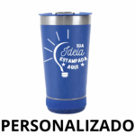 Personalizado - Bluetooth - Copo Térmico Som Led e TAMPA com ABRIDOR (473 ml) - Azul Royal