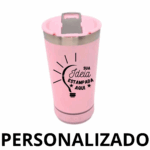 Personalizado - Bluetooth - Copo Térmico Som Led e TAMPA com ABRIDOR (420 ml) - Rosa Claro