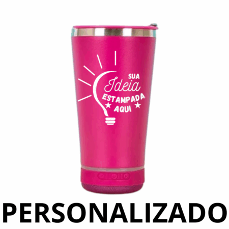 Personalizado - Bluetooth - Copo Térmico Som Led e TAMPA com ABRIDOR (420 ml) - Pink