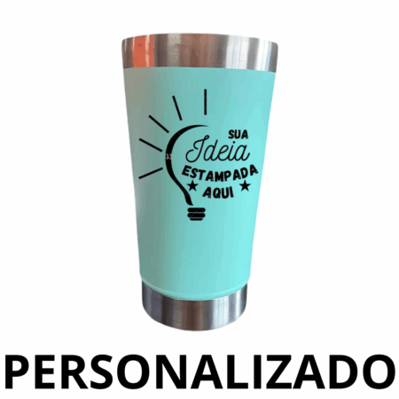 Personalizado - Copo Térmico Inox com TAMPA e ABRIDOR (473 ml) - Ciano