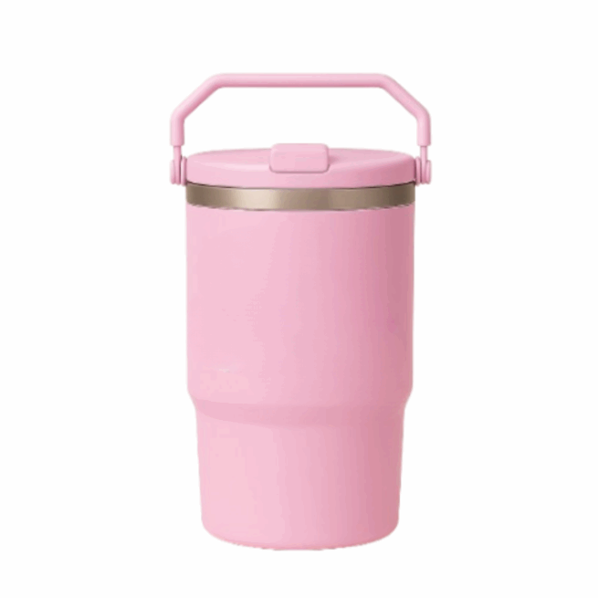 Normal Grande - Garrafa Flip Straw Tumbler com Alça Superior e Canudo (900ml) - Rosa