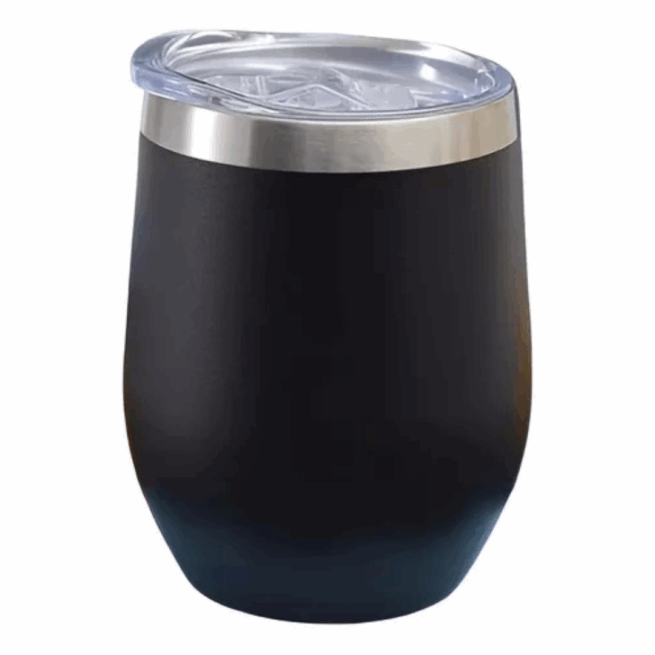 Copo Cuia térmico inox com tampa antivazamento - 360 ml - personalizado - preto elegante