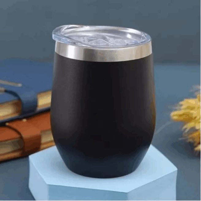 Copo Cuia térmico inox com tampa antivazamento - 360 ml - personalizado - preto elegante
