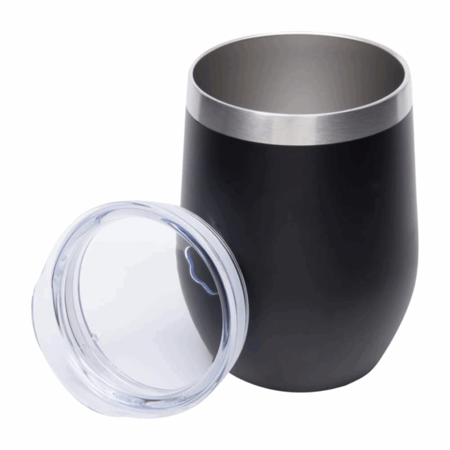 Copo Cuia térmico inox com tampa antivazamento - 360 ml - personalizado - preto elegante