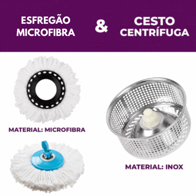 Mop giratório com cesto inox Clean Tech - 4 litros - azul - limpeza fácil